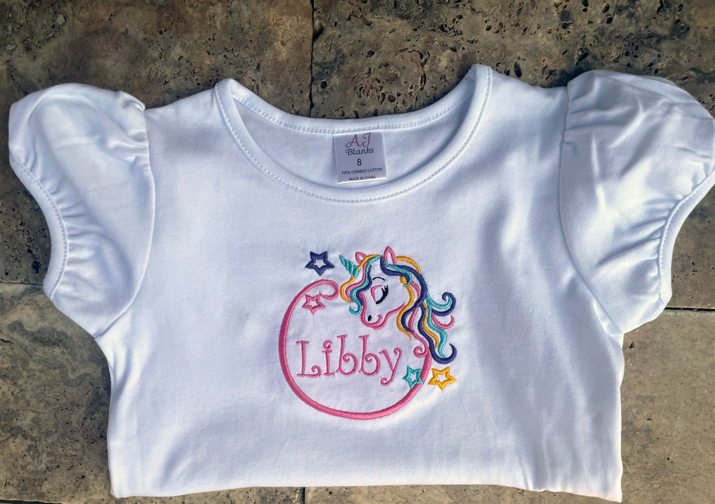 Magical Unicorn Tee – Custom Embroidered Shirt for Little Girls