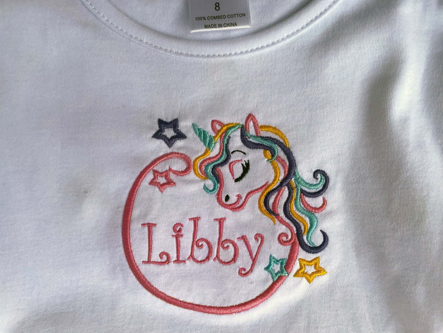 Magical Unicorn Tee – Custom Embroidered Shirt for Little Girls