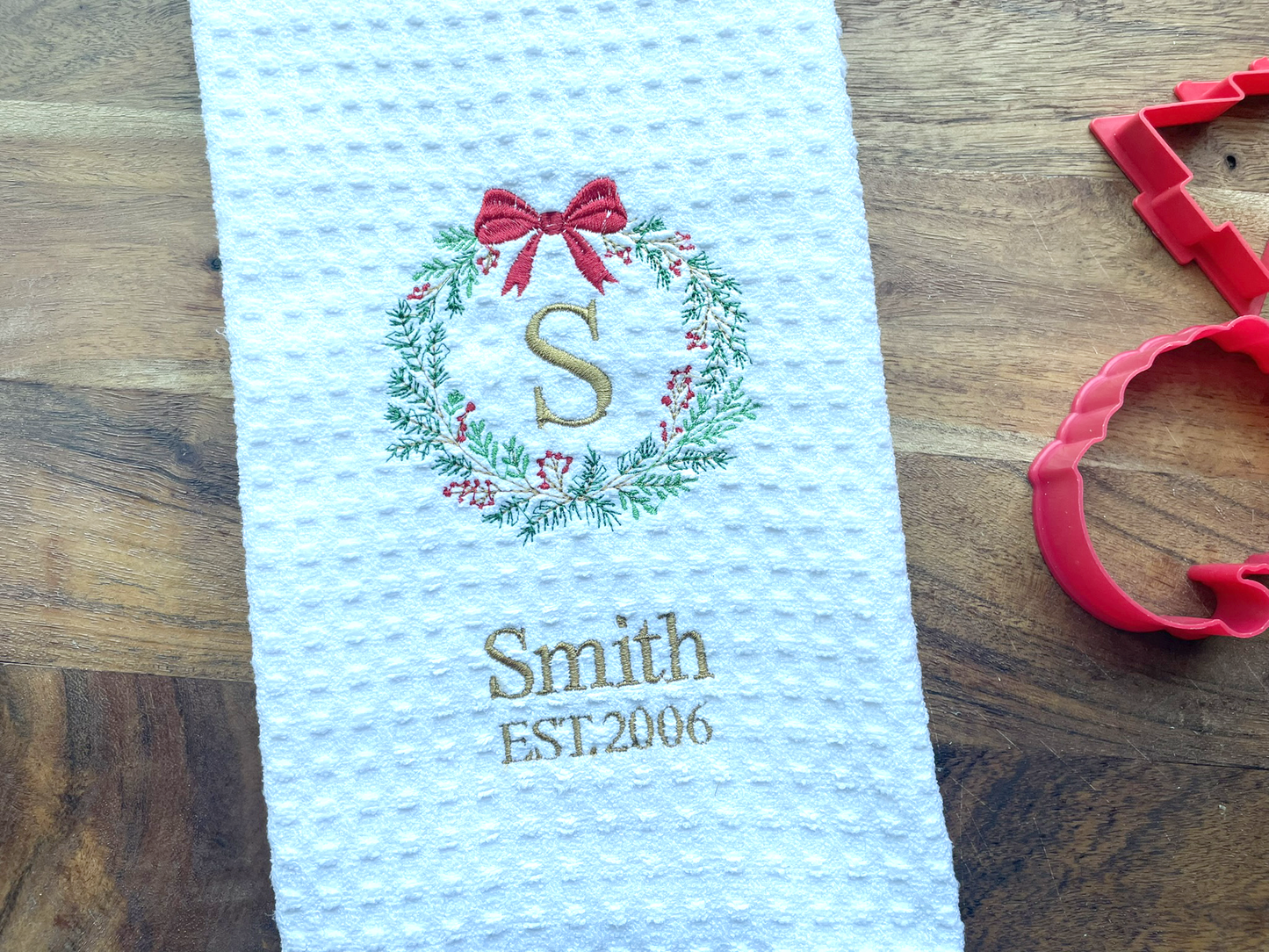 Christmas Monogrammed Family Towel – Last Name + Year