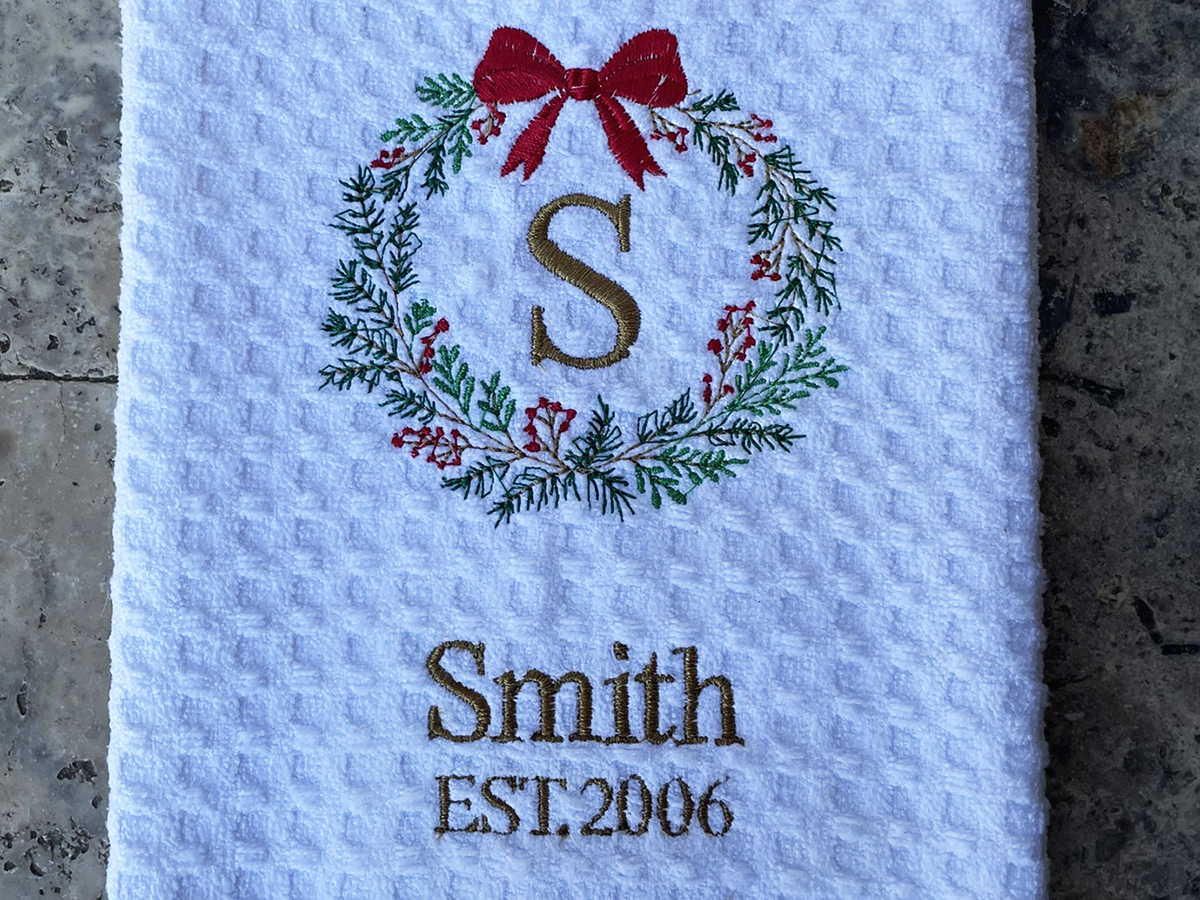 Christmas Monogrammed Family Towel – Last Name + Year