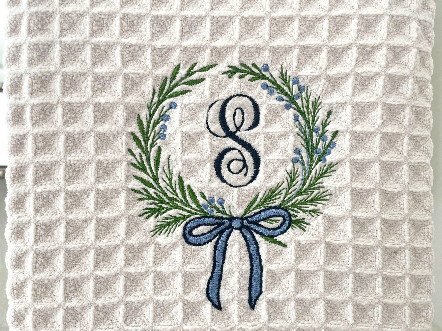 Premium Cream Floral Wreath Name Towel