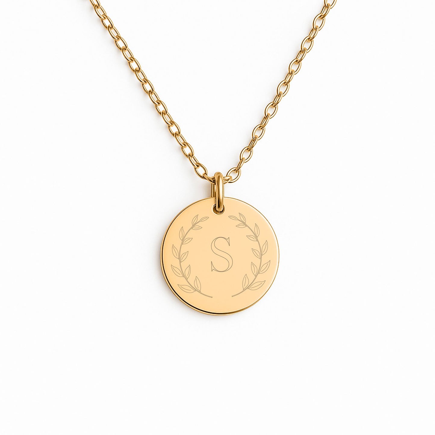 Personalized Laurel Initial Coin Necklace