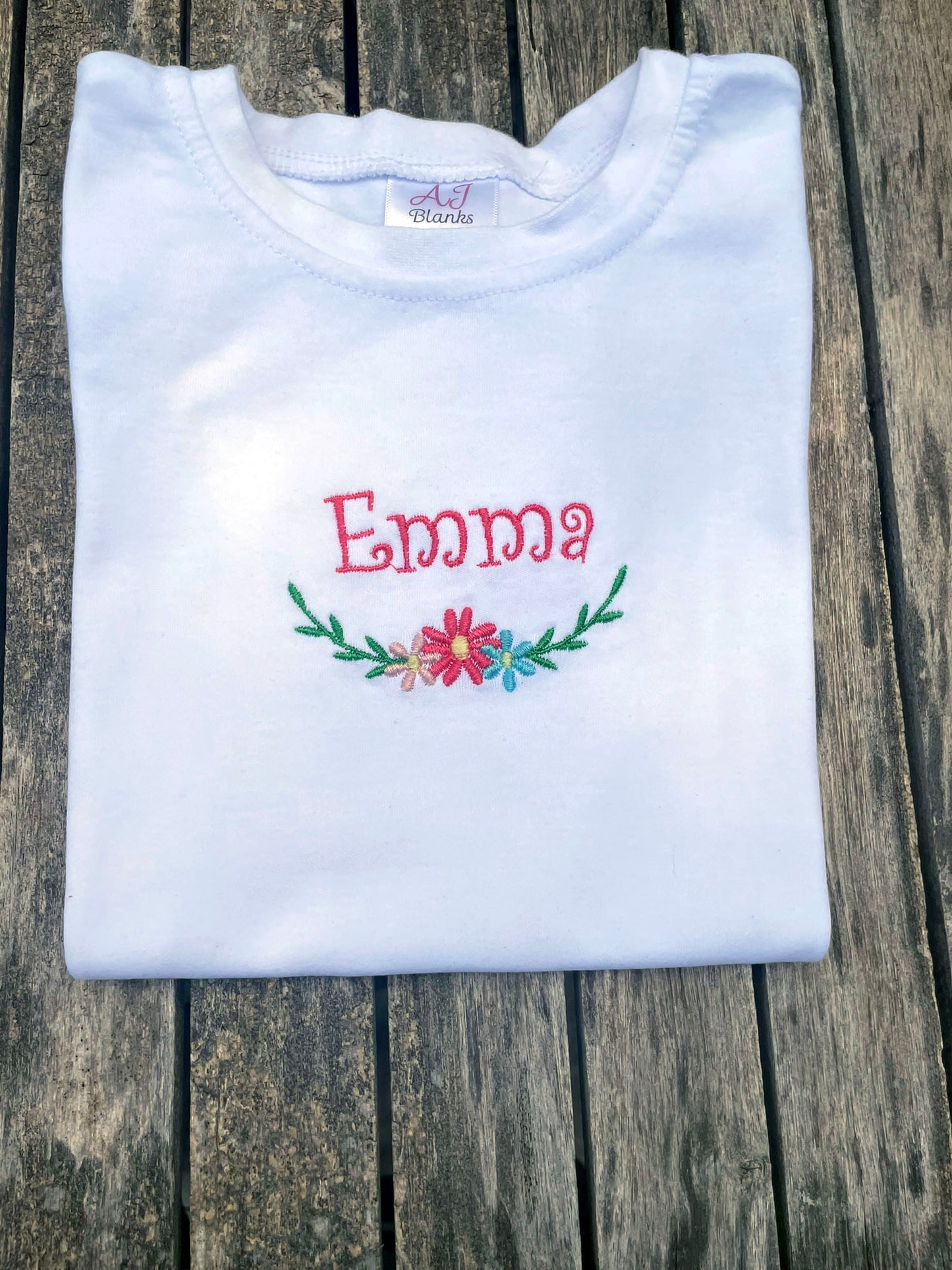 Adorable Floral Tee – Custom Embroidered Shirt for Little Girls