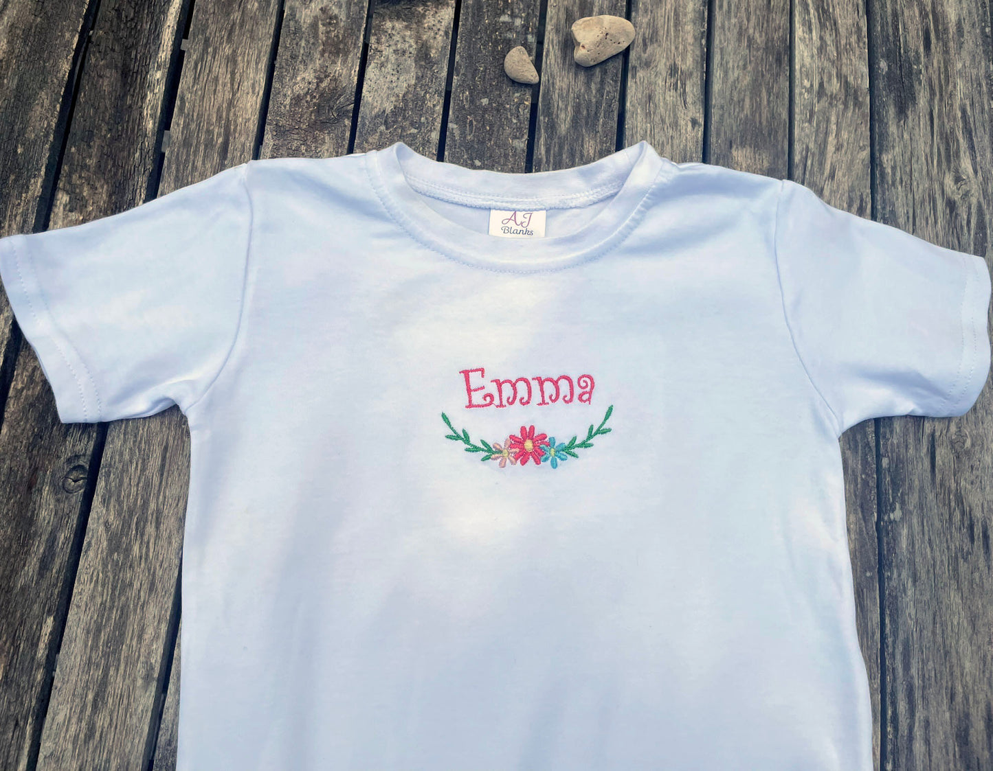 Adorable Floral Tee – Custom Embroidered Shirt for Little Girls