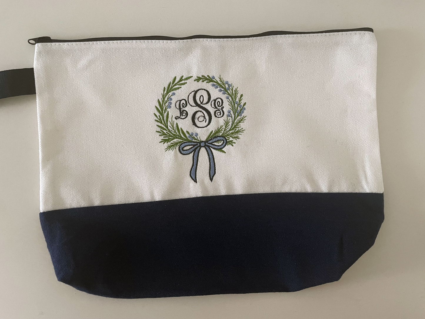 Classic 3 Initial Monogram Large Floral Initial Makeup Bag