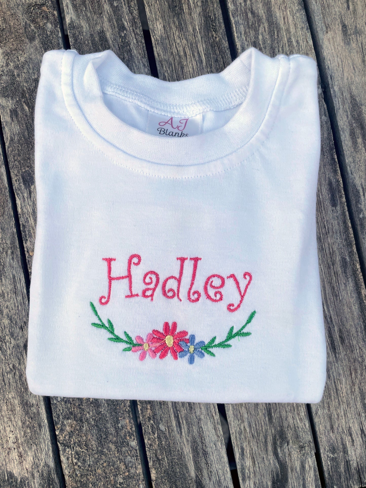 Adorable Floral Tee – Custom Embroidered Shirt for Little Girls