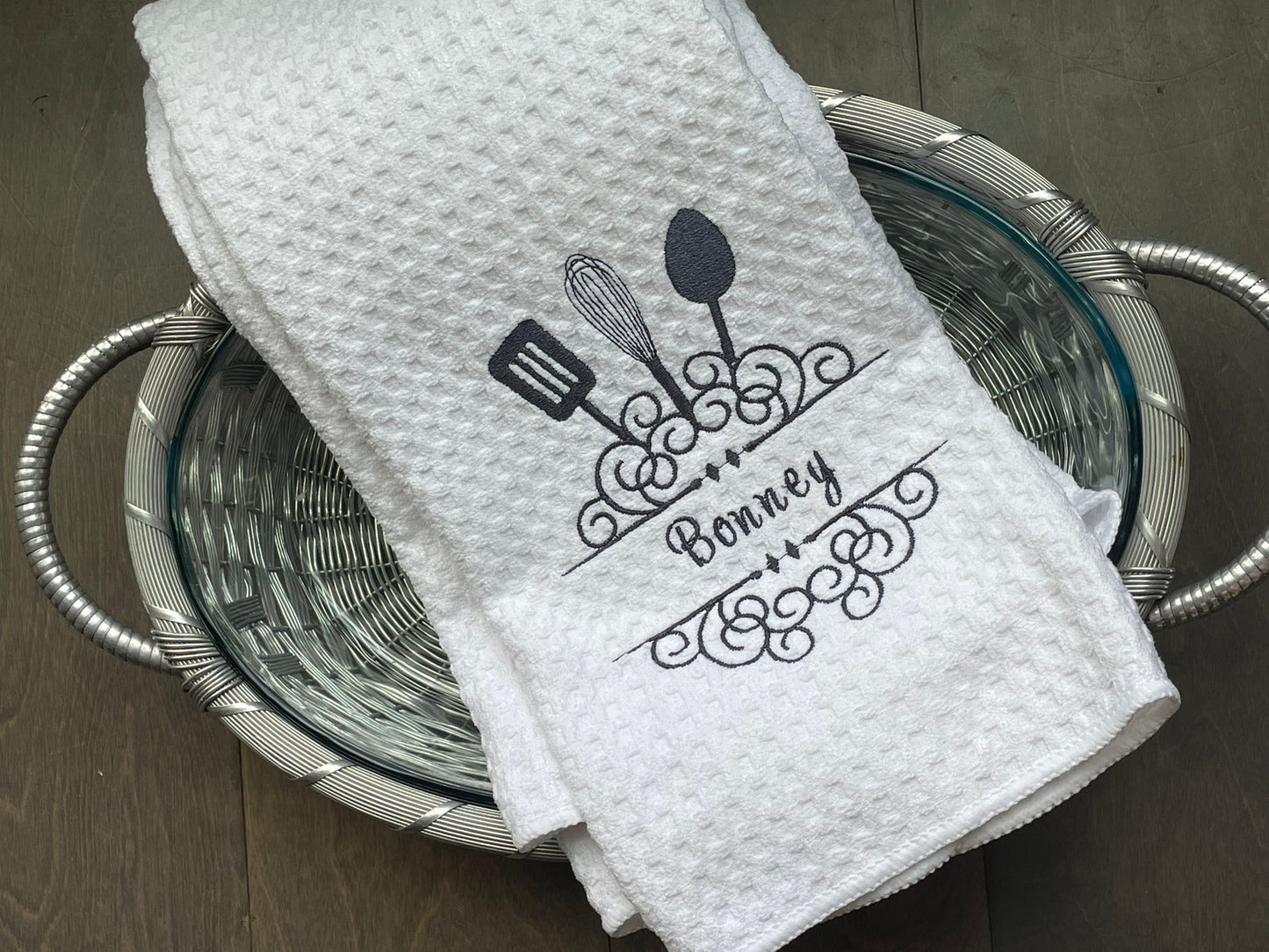Custom Embroidered Kitchen Towel – Utensil Design