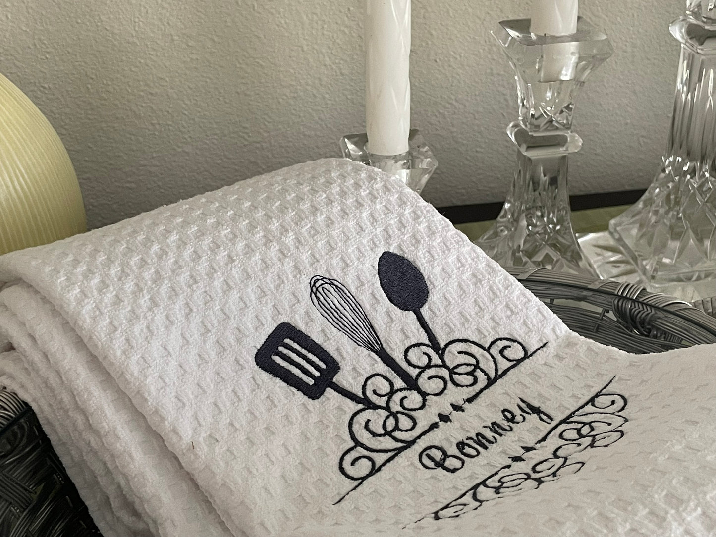 Custom Embroidered Kitchen Towel – Utensil Design