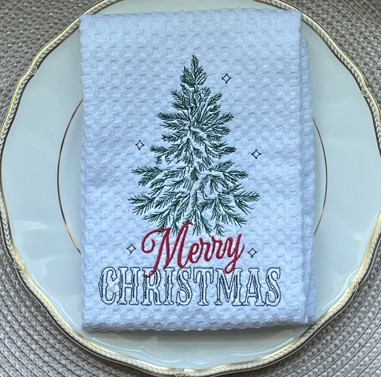 Merry Christmas Tree Waffle Hand Towel