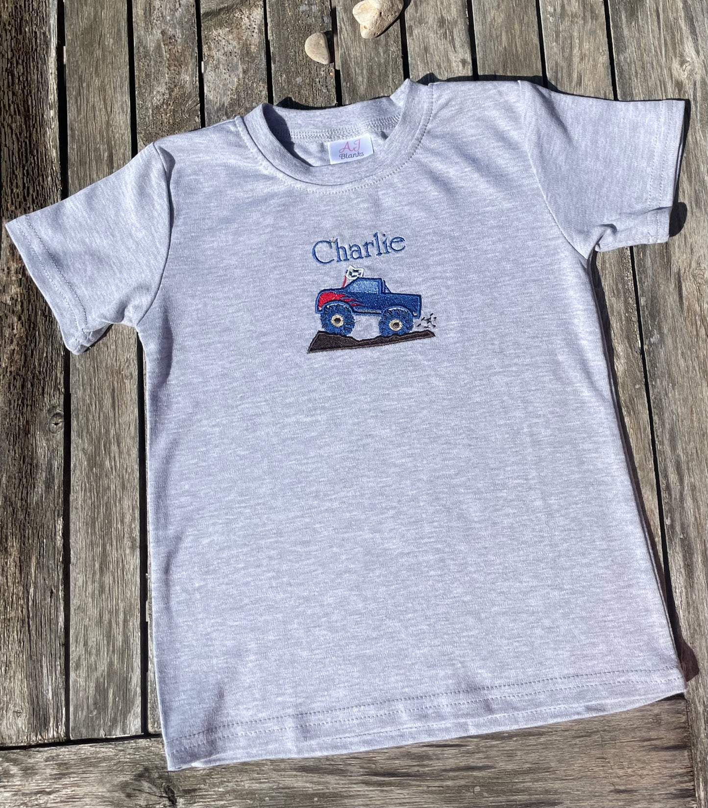 Monster Truck Name Tee – Custom Embroidered Shirt for Little Boys