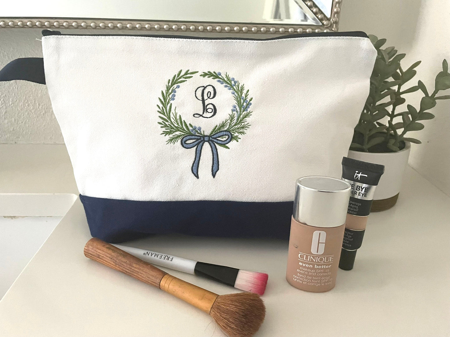 Floral Initial Makeup Bag