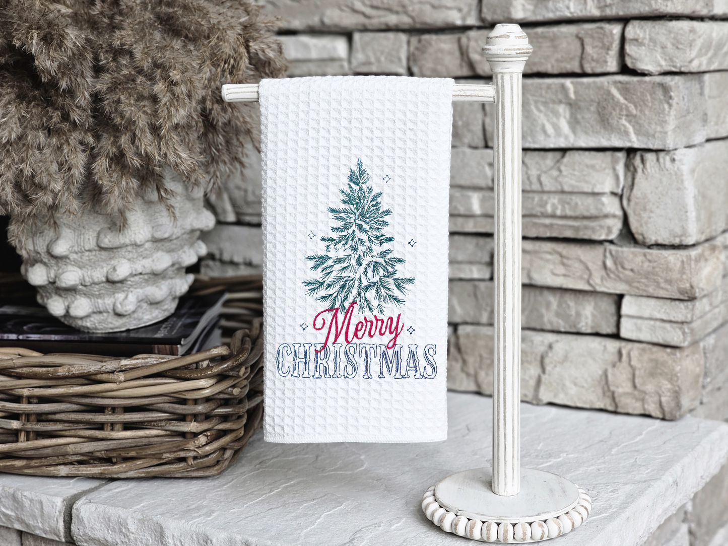 Merry Christmas Tree Waffle Hand Towel