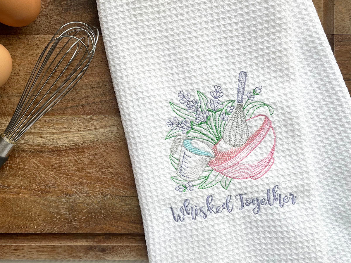 Whisked Together Embroidery Waffle Tea Towel