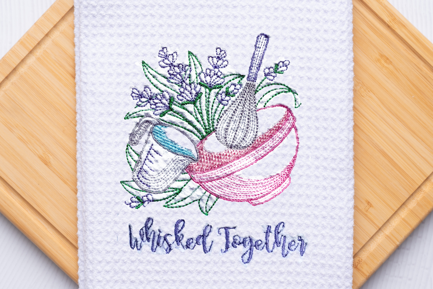 Whisked Together Embroidery Waffle Tea Towel