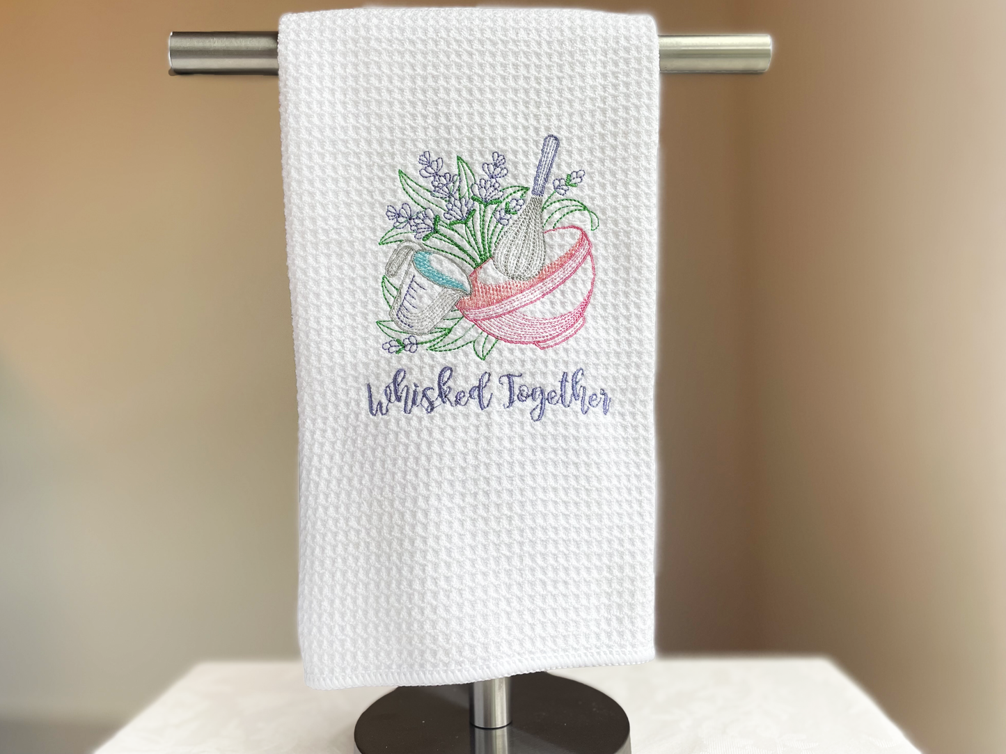 Whisked Together Embroidery Waffle Tea Towel