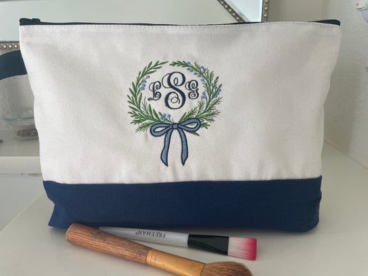 Classic 3 Initial Monogram  Large Floral Initial Makeup Bag