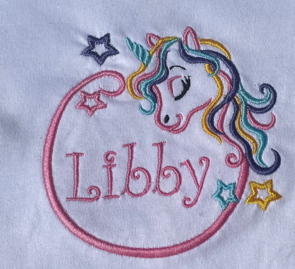 Magical Unicorn Tee – Custom Embroidered Shirt for Little Girls
