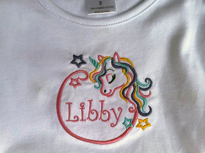 Magical Unicorn Tee – Custom Embroidered Shirt for Little Girls