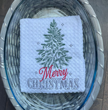 Merry Christmas Tree Waffle Hand Towel