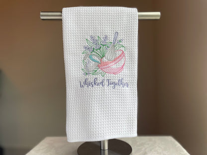 Whisked Together Embroidery Waffle Tea Towel