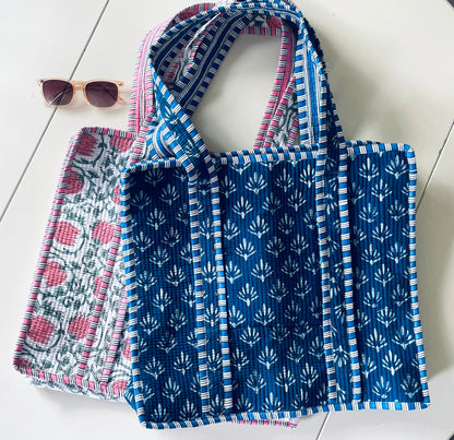 Navy Block Print Totes with Classic 3 Initial Monogram