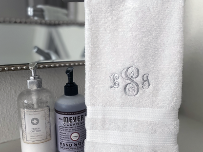 Monogrammed Hand Towel – Personalized Embroidered Bath or Guest Towel.