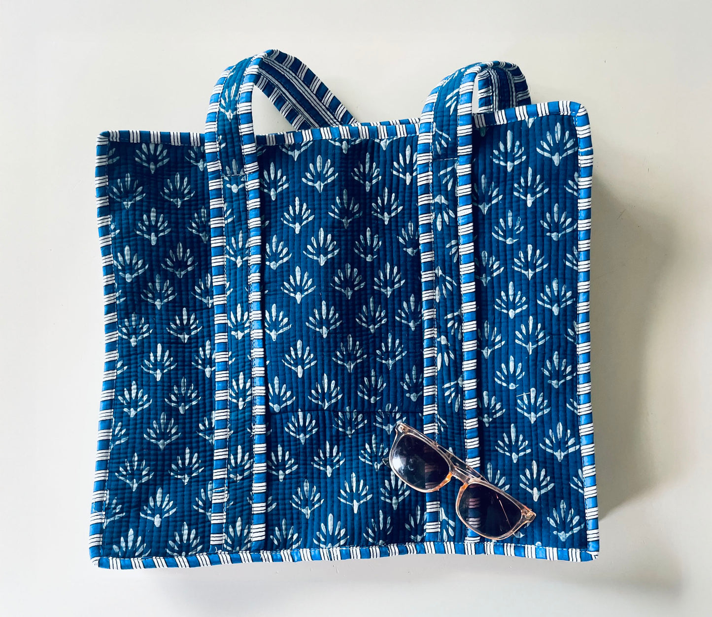 Navy Block Print Totes with Classic 3 Initial Monogram