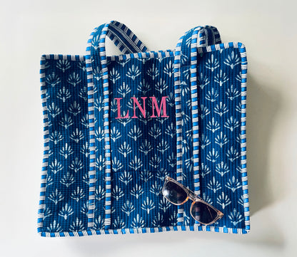 Navy Block Print Totes with Classic 3 Initial Monogram