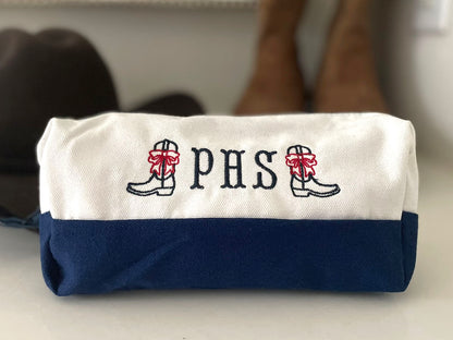 Personalized Mini Boots and Bow Makeup Bag