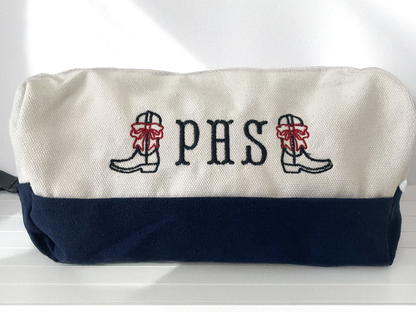 Personalized Mini Boots and Bow Makeup Bag