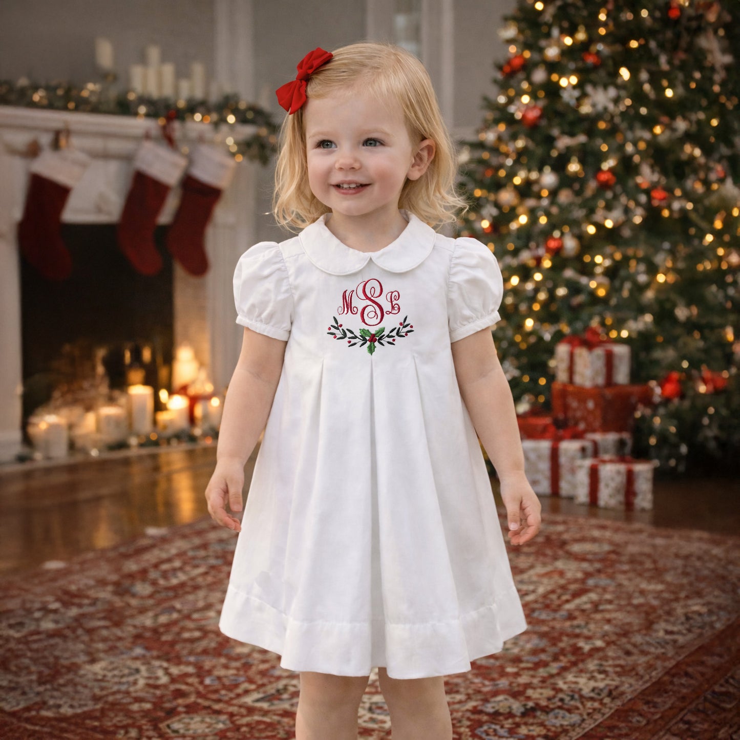 Christmas Monogrammed Initial Dress for Toddlers and Little Girls