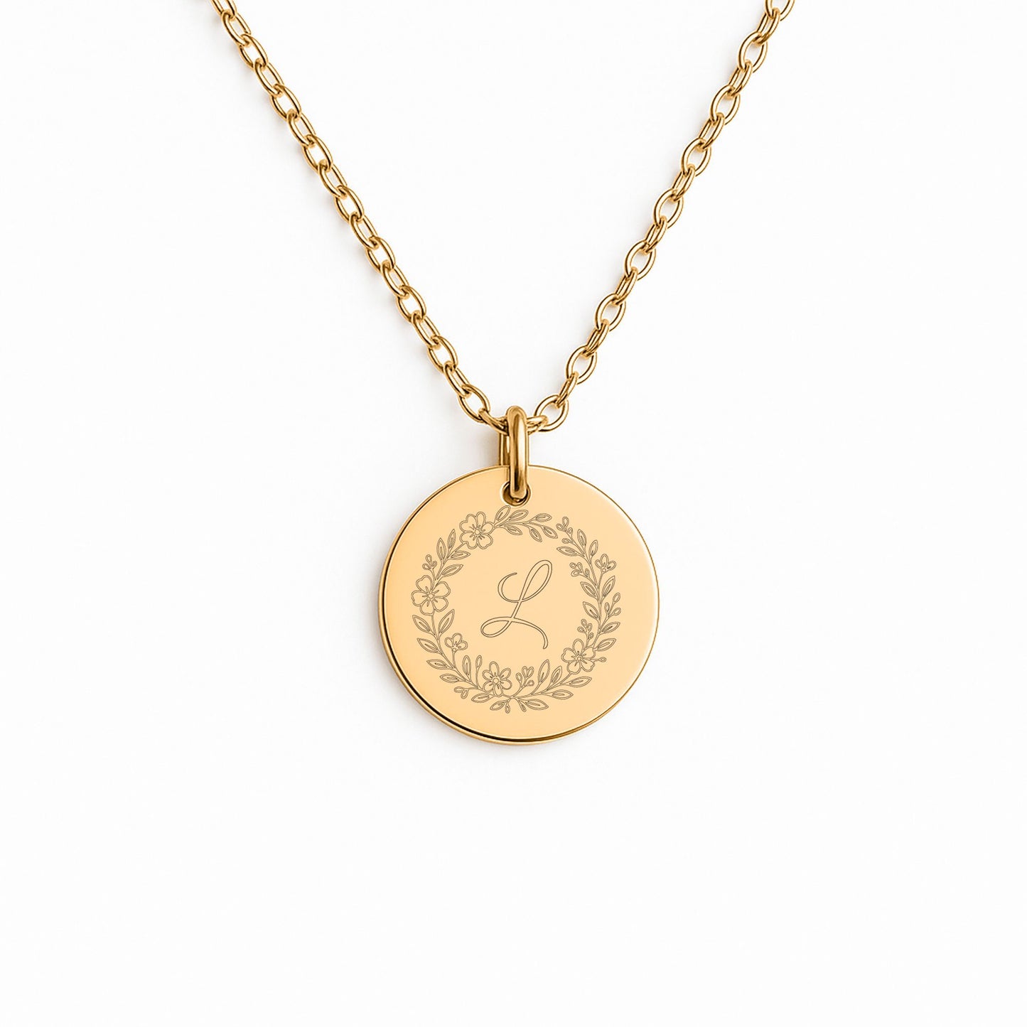 Floral Initial Coin Necklace