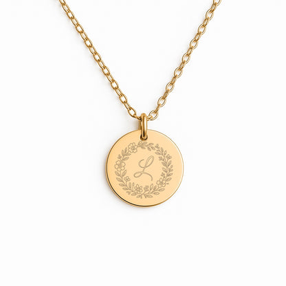 Floral Initial Coin Necklace