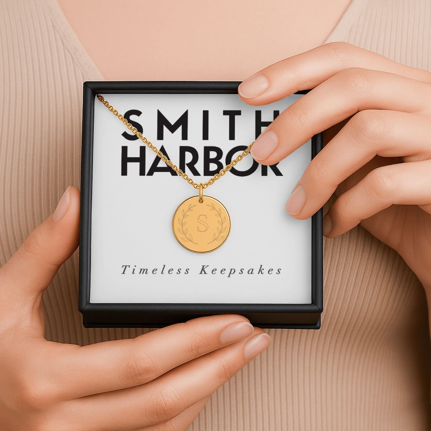 Personalized Laurel Initial Coin Necklace