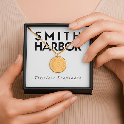 Personalized Laurel Initial Coin Necklace