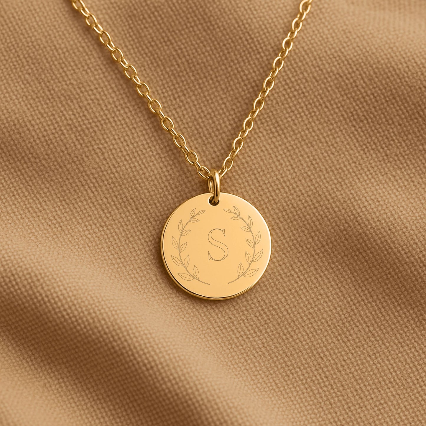 Personalized Laurel Initial Coin Necklace