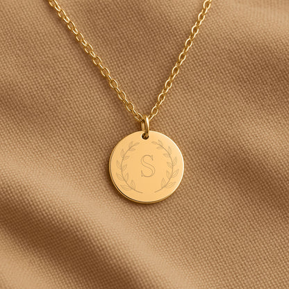 Personalized Laurel Initial Coin Necklace