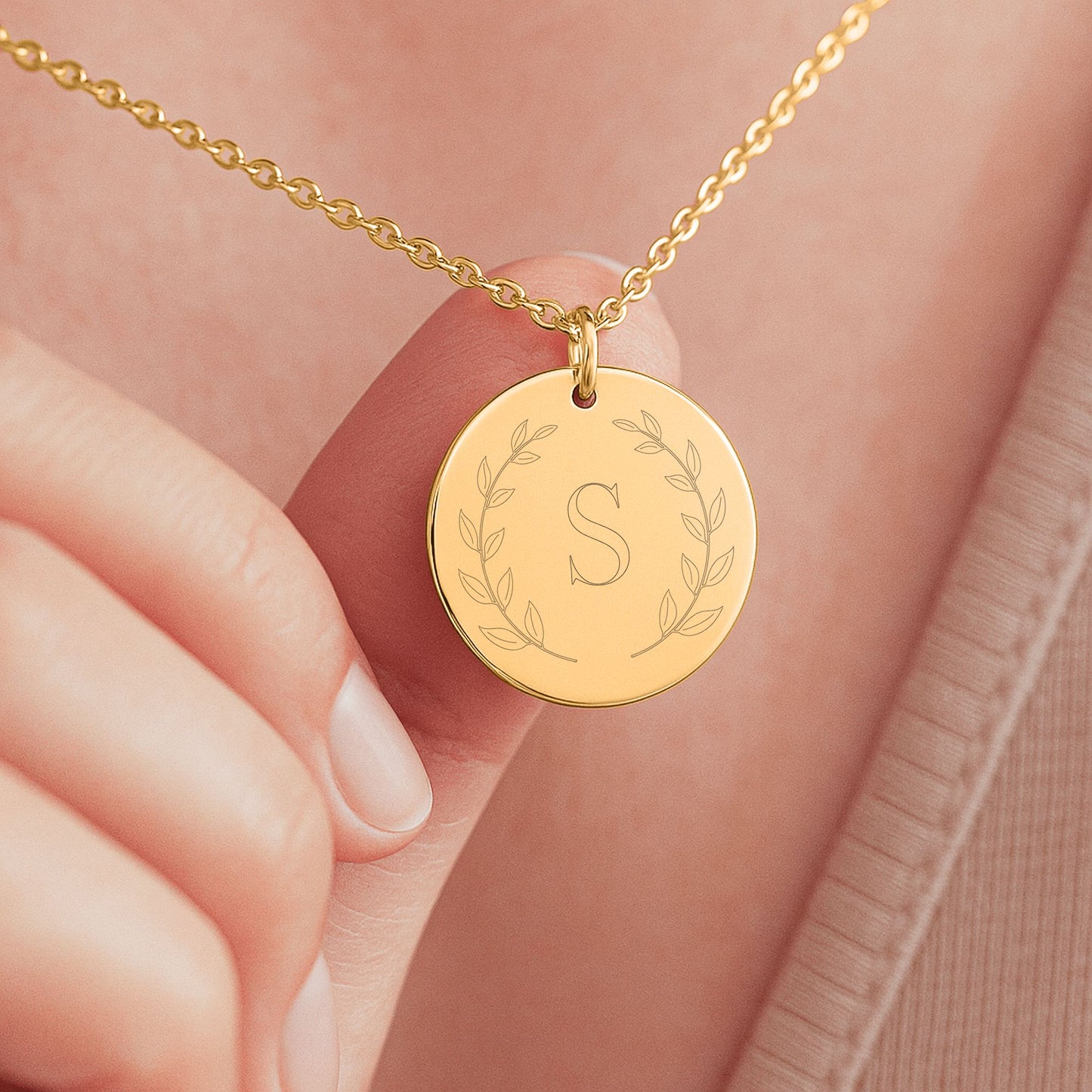Personalized Laurel Initial Coin Necklace
