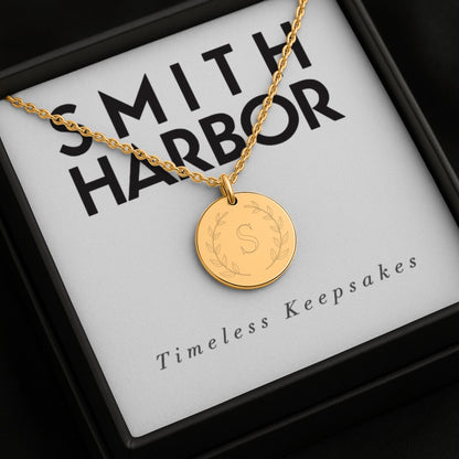 Personalized Laurel Initial Coin Necklace
