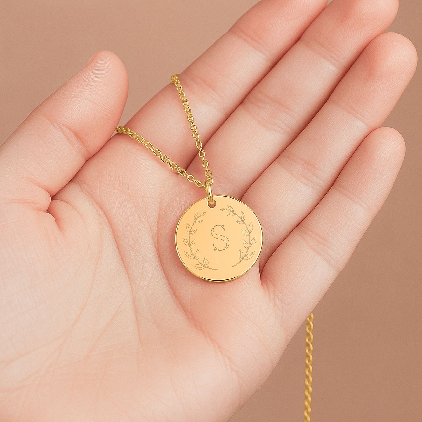 Personalized Laurel Initial Coin Necklace