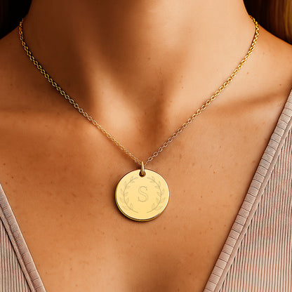 Personalized Laurel Initial Coin Necklace