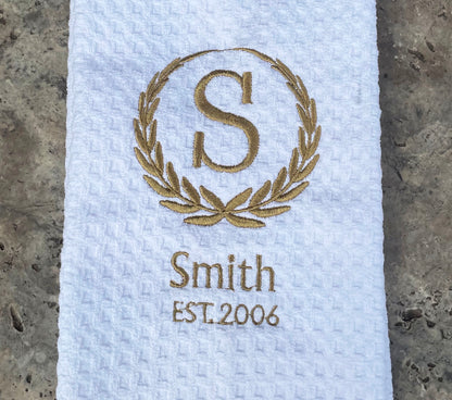 Monogrammed Family Towel – Last Name + Year | Custom Wedding or Anniversary Gift