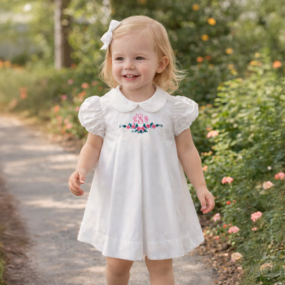 Monogrammed Flower Laurel Embroidered Dress: Heirloom White Baby/Toddler Dress
