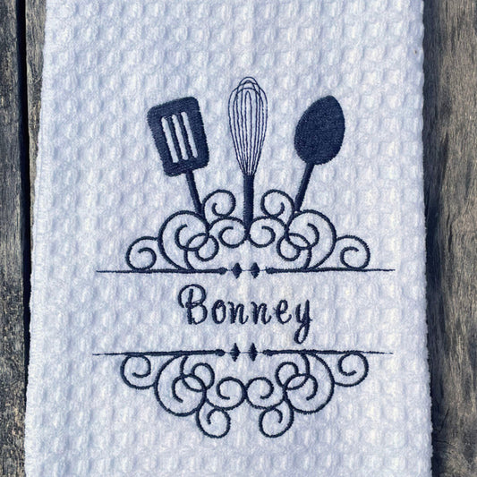 Custom Embroidered Kitchen Towel – Utensil Design