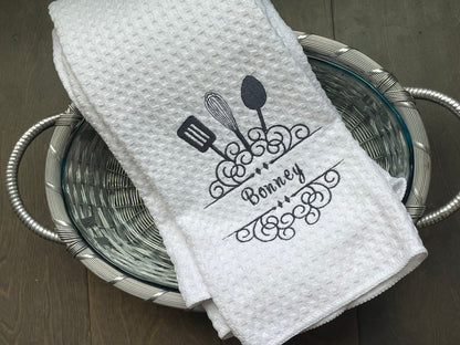 Custom Embroidered Kitchen Towel – Utensil Design