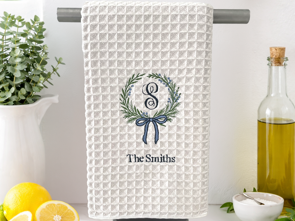 Premium Cream Floral Wreath Name Towel
