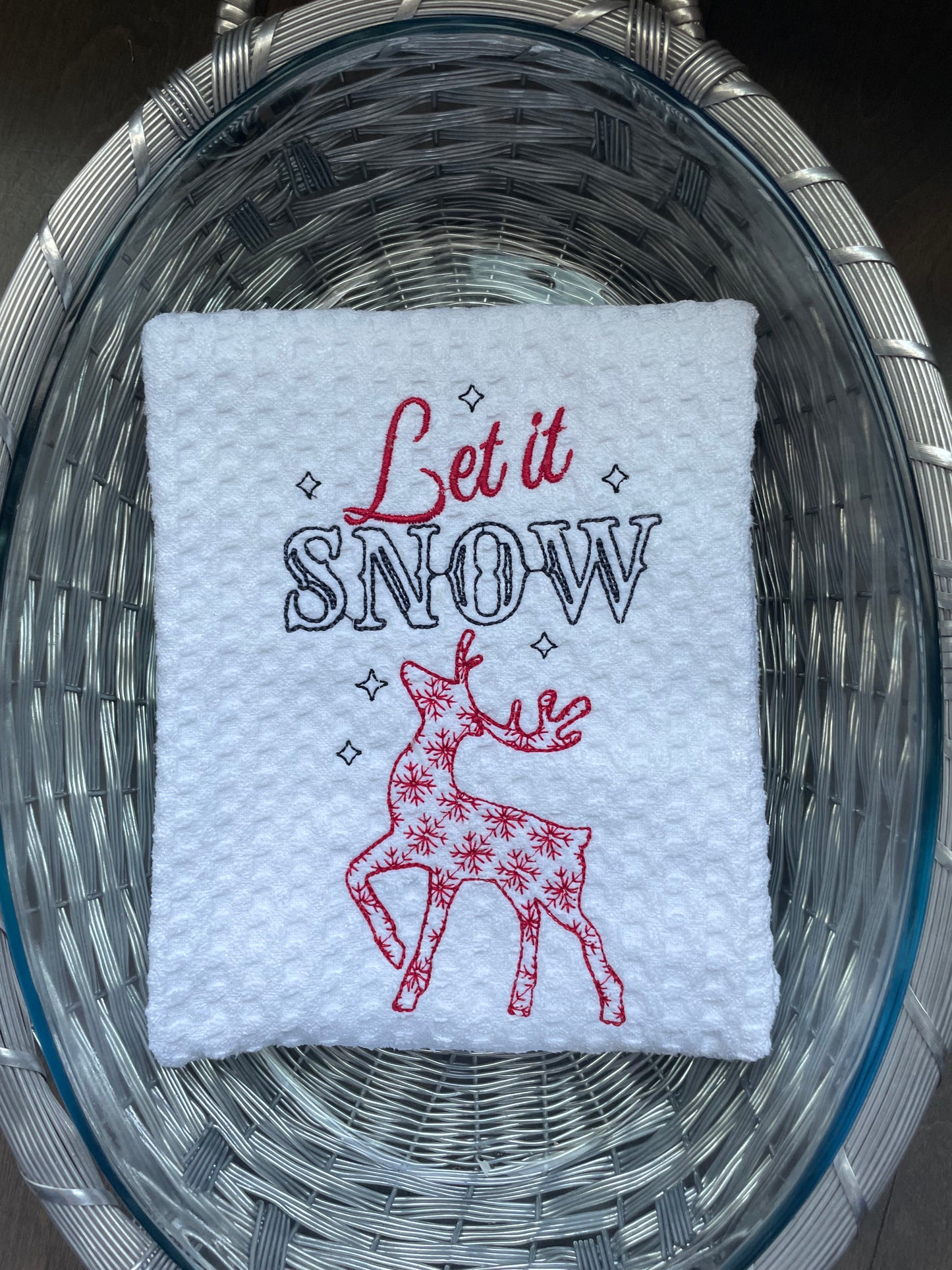 Let it Snow Reindeer Waffle Hand Towel