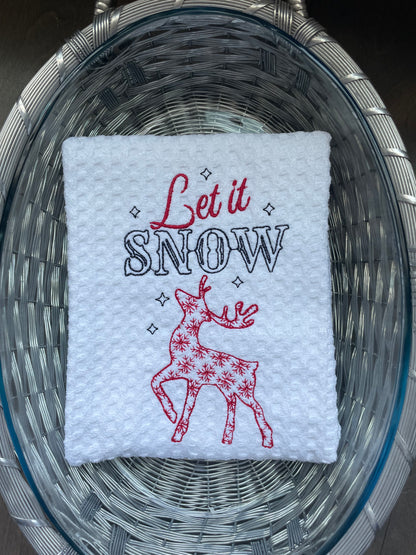 Let it Snow Reindeer Waffle Hand Towel