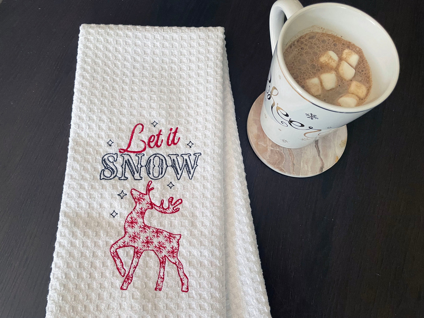 Let it Snow Reindeer Waffle Hand Towel