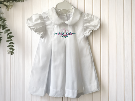Monogrammed Flower Laurel Embroidered Dress: Heirloom White Baby/Toddler Dress